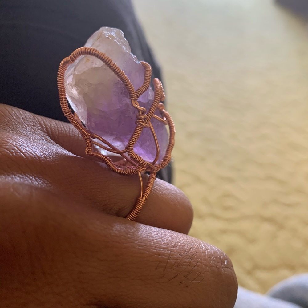 Amethyst Tooth Crystal Copper Wrap Ring